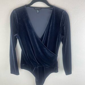 Express Velvet Wrap Bodysuit - Dark Blue